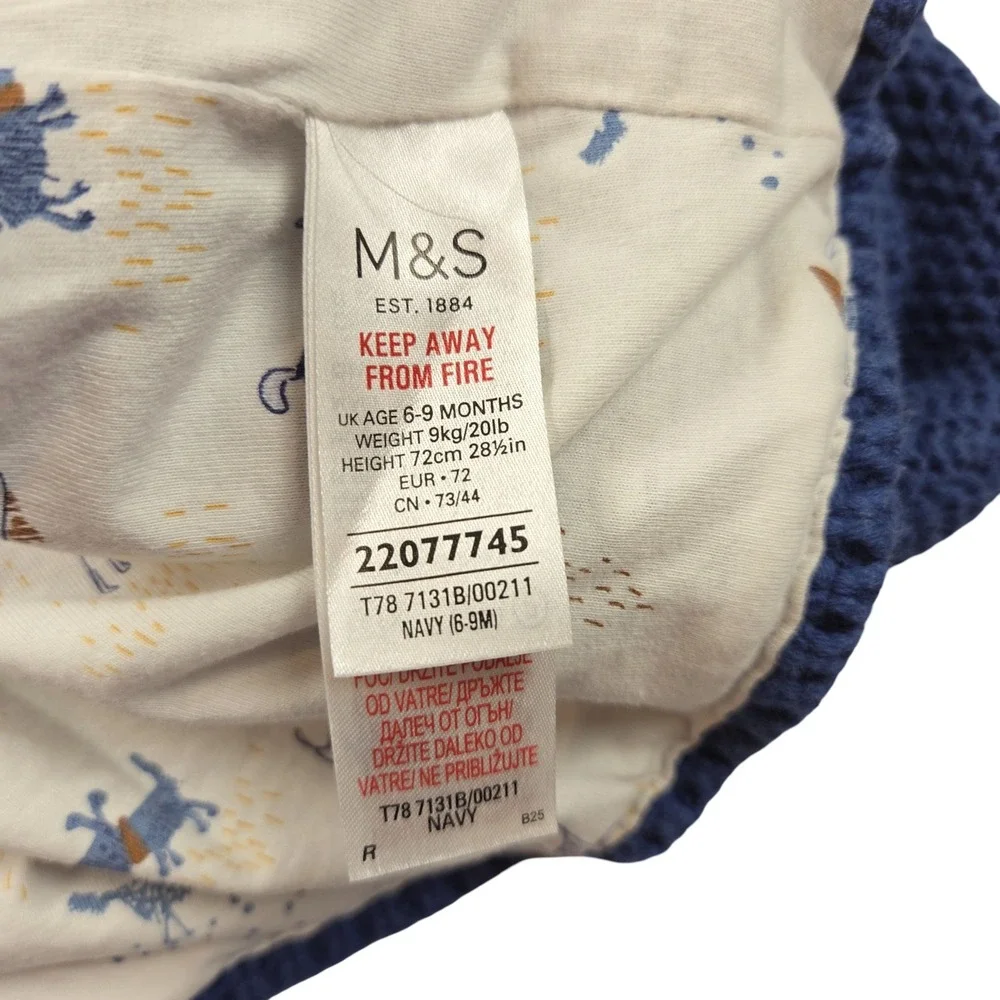 M&S Navy Blue Knit Bear Ear Hooded Cardigan Sweater Dog Print Lining Fall